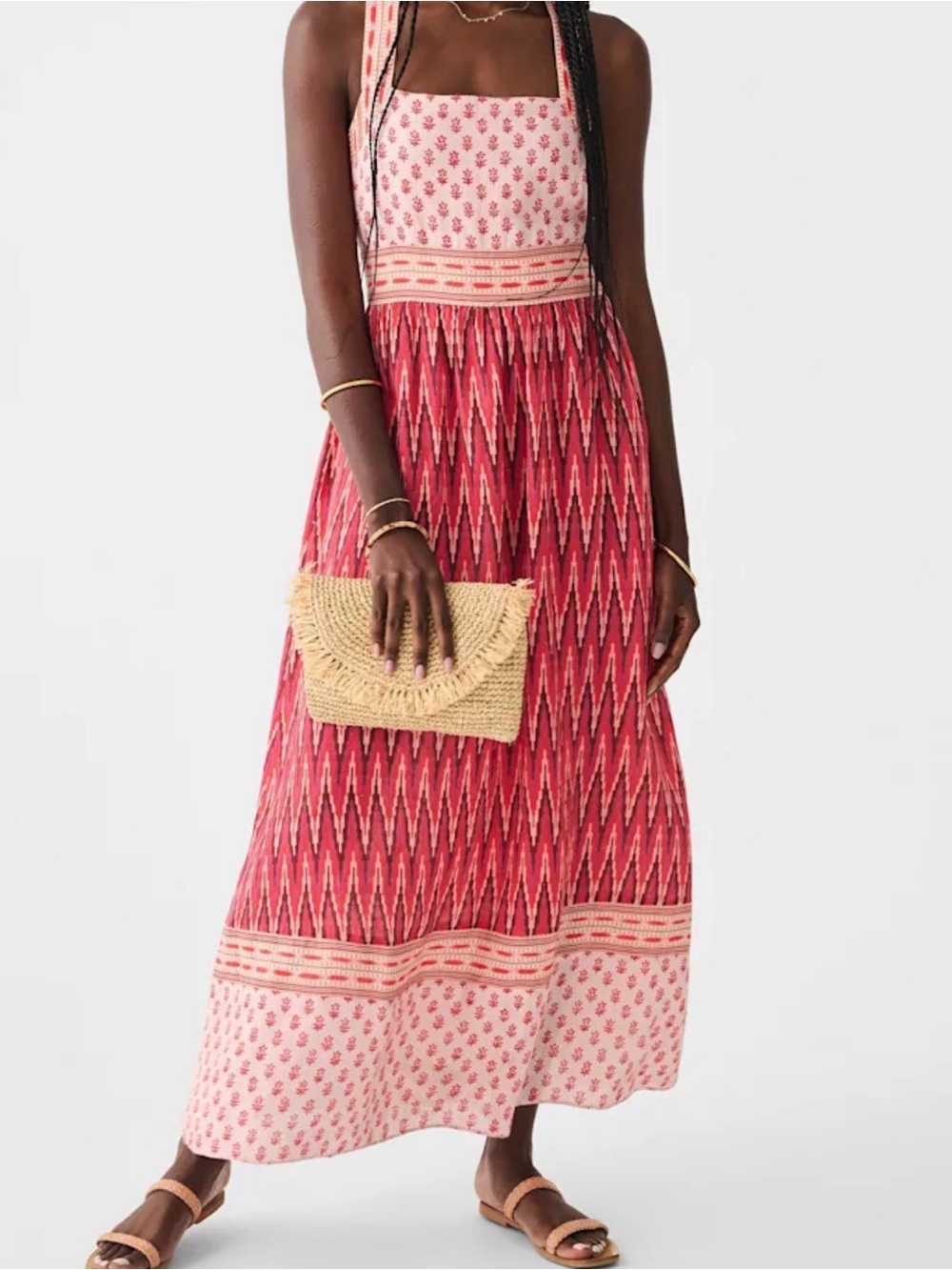 Faherty Gracie Linen Maxi Dress Pink Gobi Floral Small